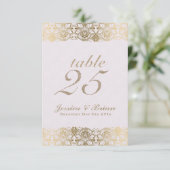 Numéro de table de mariage en dentelle dorée et bl (Debout devant)