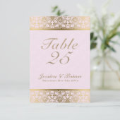 Numéro de table de mariage en dentelle dorée et ro (Debout devant)