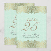 Numéro de table de mariage en dentelle dorée et ve (Devant / Derrière)