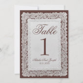 Numéro de table de mariage en dentelle marron choc (Devant)