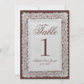 Numéro de table de mariage en dentelle marron choc (Dos)