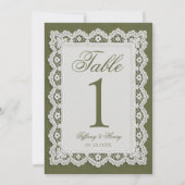 Numéro de table de mariage en dentelle vert olive (Dos)