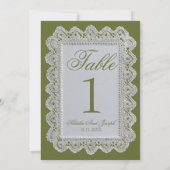 Numéro de table de mariage en dentelle vert olive  (Dos)