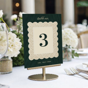 Numéro de table de mariage en dentelle vintage Anc