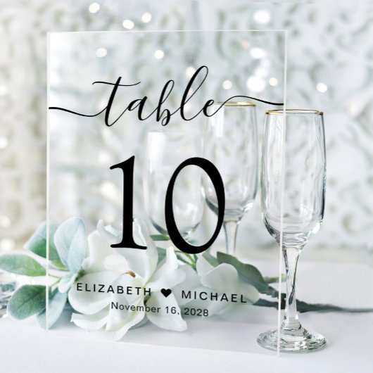 Numéro de table de mariage en écriture élégante