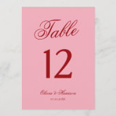 Numéro de table de mariage en écriture rose rouge (Dos)