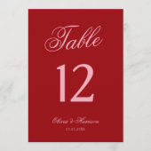 Numéro de table de mariage en écriture rose rouge (Devant)