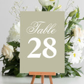 Numéro de table de mariage en écriture vert sauge 