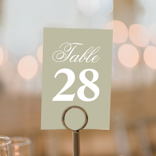 Numéro de table de mariage en écriture vert sauge 