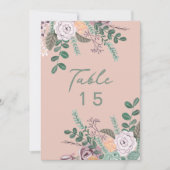 Numéro de table de mariage en eucalyptus rose flor (Devant)