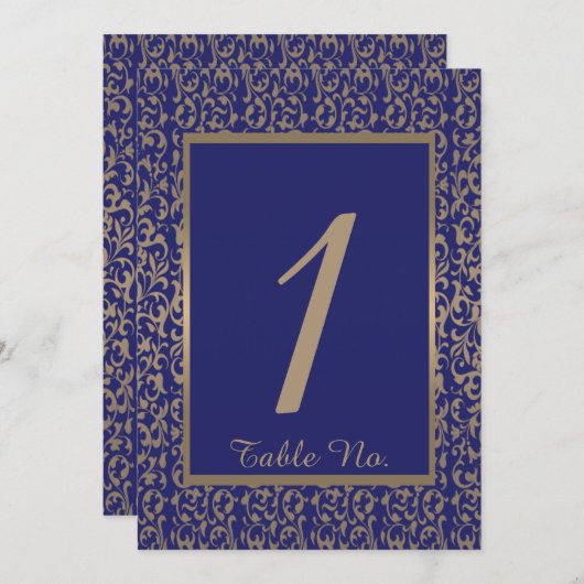 Numéro de table de mariage en filigrane bleu marin (Devant / Derrière)
