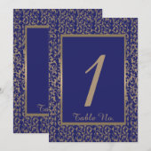 Numéro de table de mariage en filigrane or et bleu (Devant / Derrière)