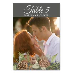 Numéro de table de mariage en gris pierre de pin d