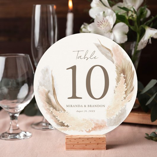 Numéro de table de mariage en herbe de Pampas Bohè