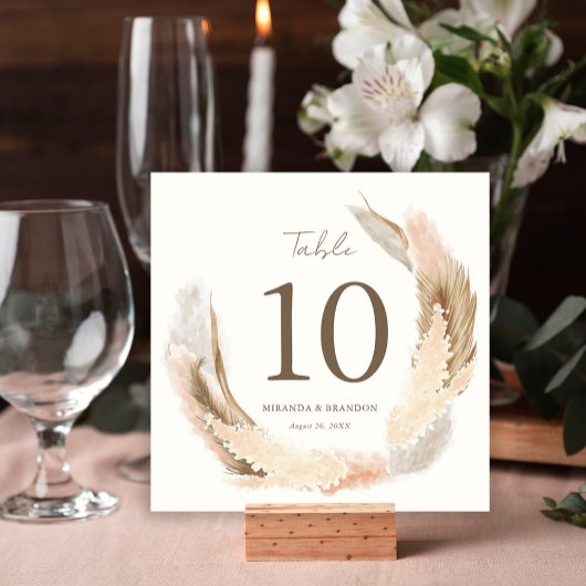 Numéro de table de mariage en herbe de Pampas rust
