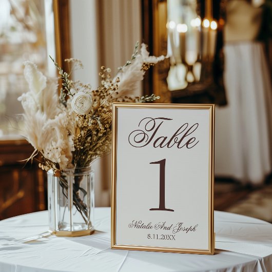Numéro de table de mariage en marron chocolat arge