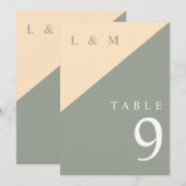 Numéro de table de mariage en monogramme vert saug (Devant / Derrière)