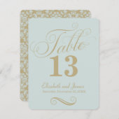 Numéro de table de mariage en or bleu moderne écri (Devant / Derrière)