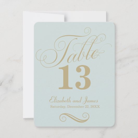 Numéro de table de mariage en or bleu moderne écri (Devant)