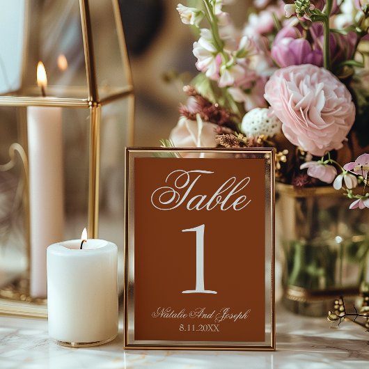 Numéro de table de mariage en orange brûlé blanc a