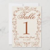 Numéro de table de mariage en orange brûlé rétro à (Devant)