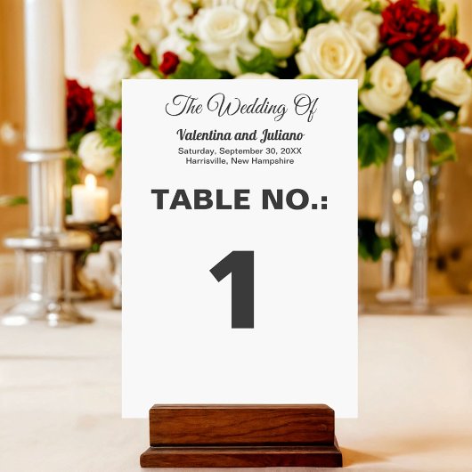 Numéro de table de mariage en portrait noir et bla