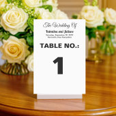 Numéro de table de mariage en portrait noir et bla