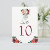 Numéro de table de mariage en pot Mason avec fleur (Debout devant)