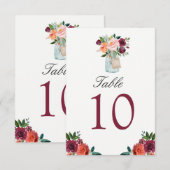 Numéro de table de mariage en pot Mason avec fleur (Devant / Derrière)