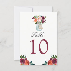 Numéro de table de mariage en pot Mason avec fleur