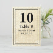 Numéro de table de mariage en toile de jute damass (Debout devant)