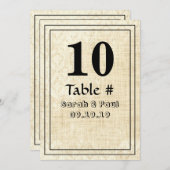 Numéro de table de mariage en toile de jute damass (Devant / Derrière)
