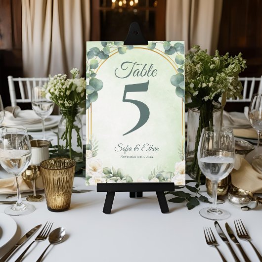 Numéro de table de mariage en verdure botanique Eu