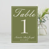 Numéro de table de mariage en vert olive chocolat (Debout devant)