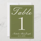 Numéro de table de mariage en vert olive chocolat (Dos)