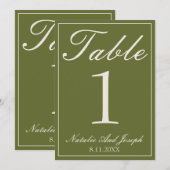 Numéro de table de mariage en vert olive chocolat (Devant / Derrière)
