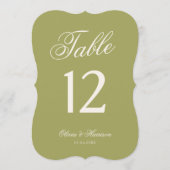 Numéro de table de mariage en vert olive découpé (Devant)