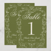 Numéro de table de mariage en vert olive rétro à l (Devant / Derrière)