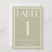 Numéro de table de mariage en vert poussiéreux et (Devant)