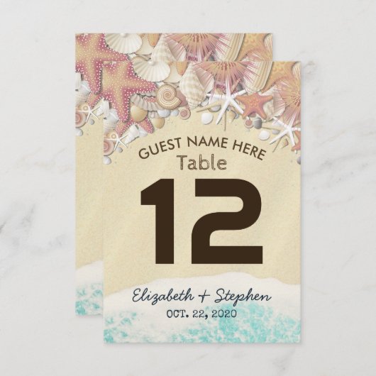 Numéro de table de mariage Étoile de mer de plage (Devant / Derrière)