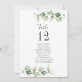 Numéro de table de mariage Eucalyptus avec noms de (Devant)