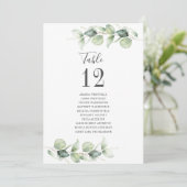 Numéro de table de mariage Eucalyptus avec noms de (Debout devant)