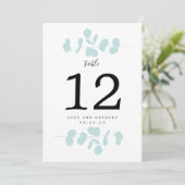 Numéro de table de mariage Eucalyptus sarcelle (Debout devant)