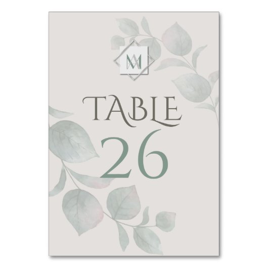Numéro de table de mariage Eucalyptus Sauge Argent (Par défaut)