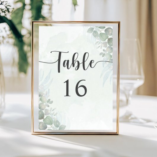 Numéro de table de mariage eucalyptus vert sage Bo