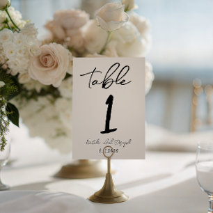 Numéro de table de mariage fantaisiste écrit à la 