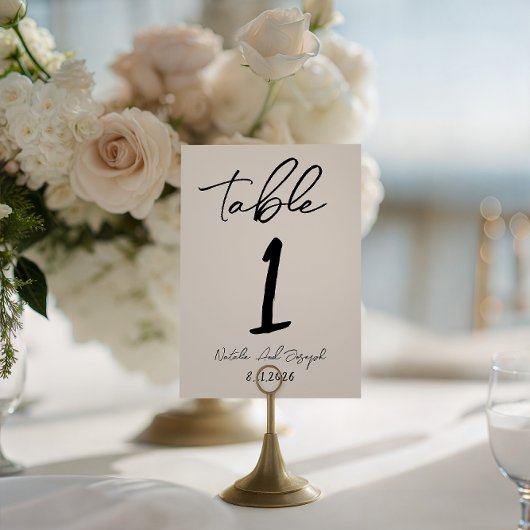 Numéro de table de mariage fantaisiste écrit à la 