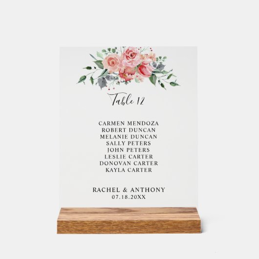 Numéro de table de mariage Fleur rose carmin Éléga (Recto)