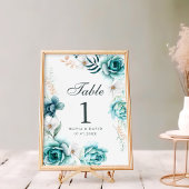 Numéro de table de Mariage Fleur sauvage turquoise