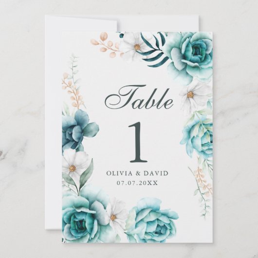 Numéro de table de Mariage Fleur sauvage turquoise (Dos)